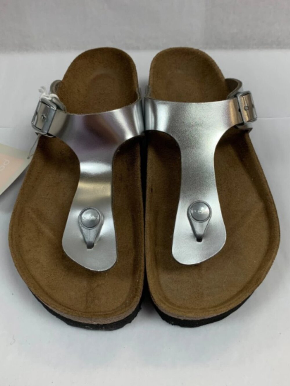 Birkenstock Gizeh PAP Metallic Silver Natural Leather Narrow Width Sandals